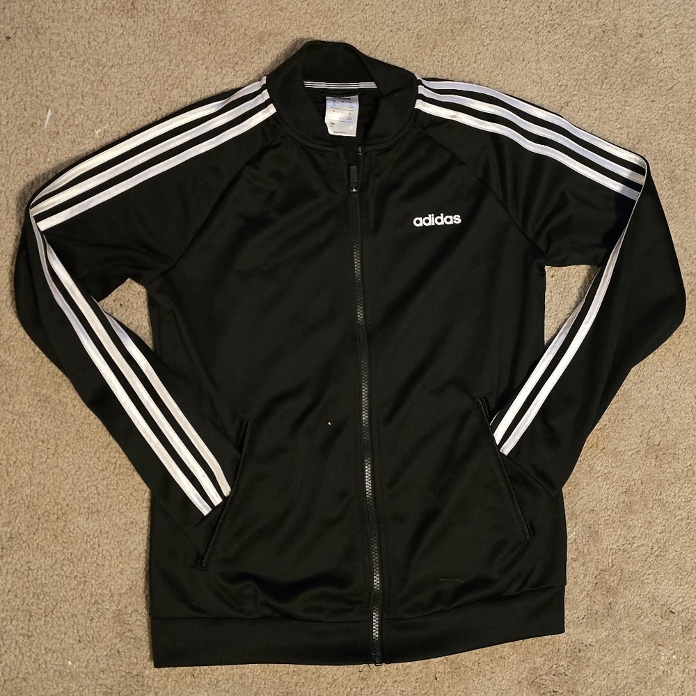Adidas Black Track Jacket with White Accents On Sleeves SMALL 8/10